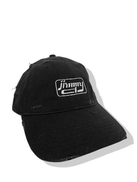 Destroyed & Pierced Jimmy D Logo Cap - White on black