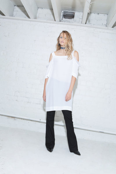 LAYLA DRESS WITH RUFFLES, IVORY - SIZE S