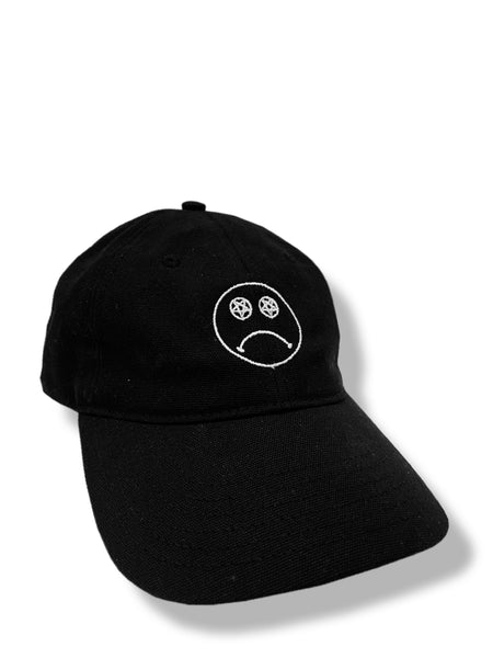 Pentacle Sad Face Cap - White on Black