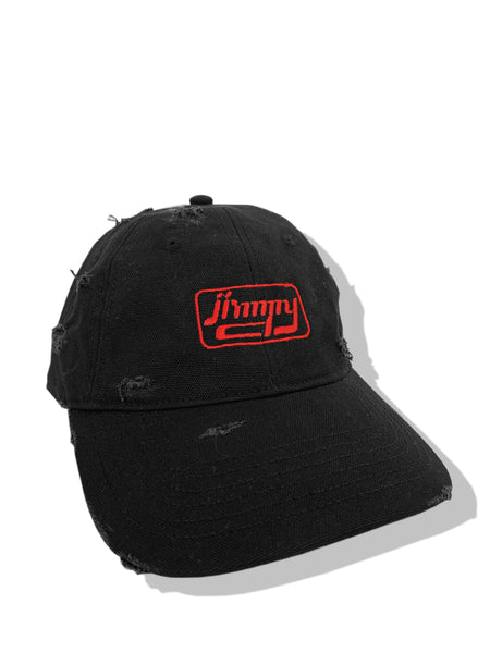Destroyed & Pierced Jimmy D Logo Cap - Red on black